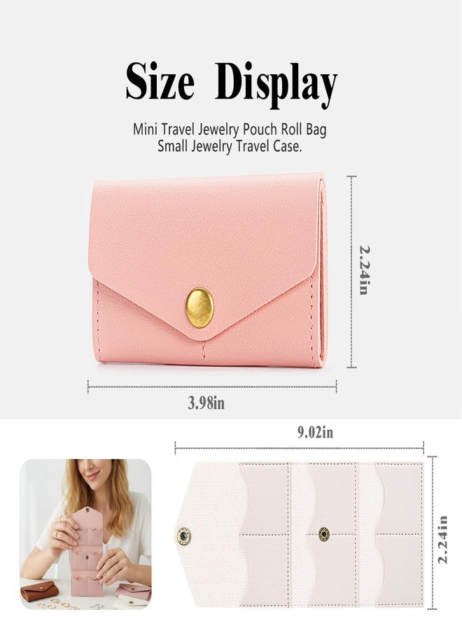 Aplata Mini Travel Jewelry Bag, Foldable Mini Travel Jewelry Pouch, Portable Small Travel Jewelry Case Organizer With Buckle, Multi-Compartment For Earrings, Rings, Necklaces (Pink) - Image 2