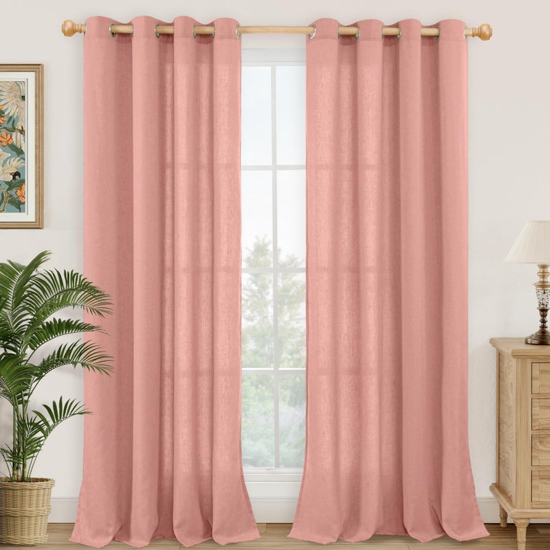 YoungsTex Dusty Rose Pink Linen Curtains for Living Room 84 Inch Length 2 Panels, Blush Peach Semi Sheer Drapes with Grommet Light Filtering Window Treatments for Bedroom, 52 X 84 Inch - Image 1