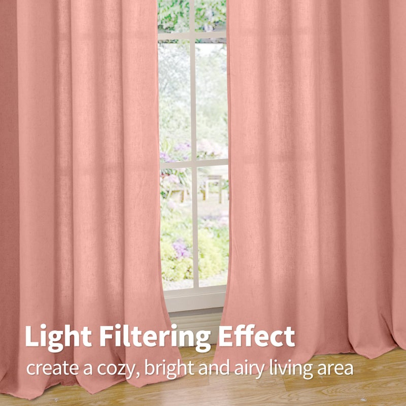 YoungsTex Dusty Rose Pink Linen Curtains for Living Room 84 Inch Length 2 Panels, Blush Peach Semi Sheer Drapes with Grommet Light Filtering Window Treatments for Bedroom, 52 X 84 Inch - Image 5