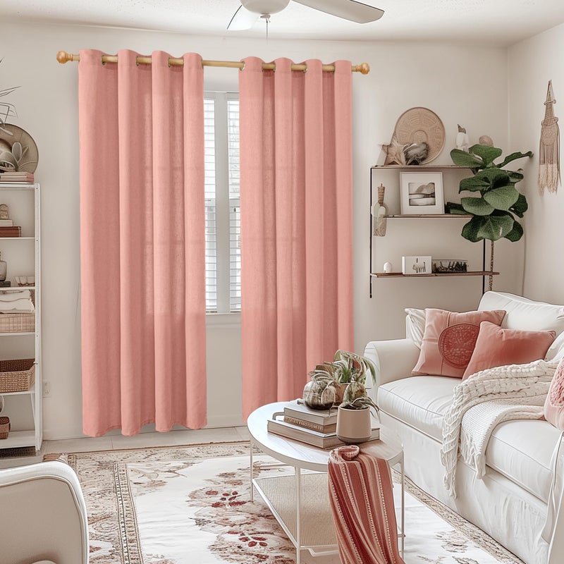 YoungsTex Dusty Rose Pink Linen Curtains for Living Room 84 Inch Length 2 Panels, Blush Peach Semi Sheer Drapes with Grommet Light Filtering Window Treatments for Bedroom, 52 X 84 Inch - Image 2