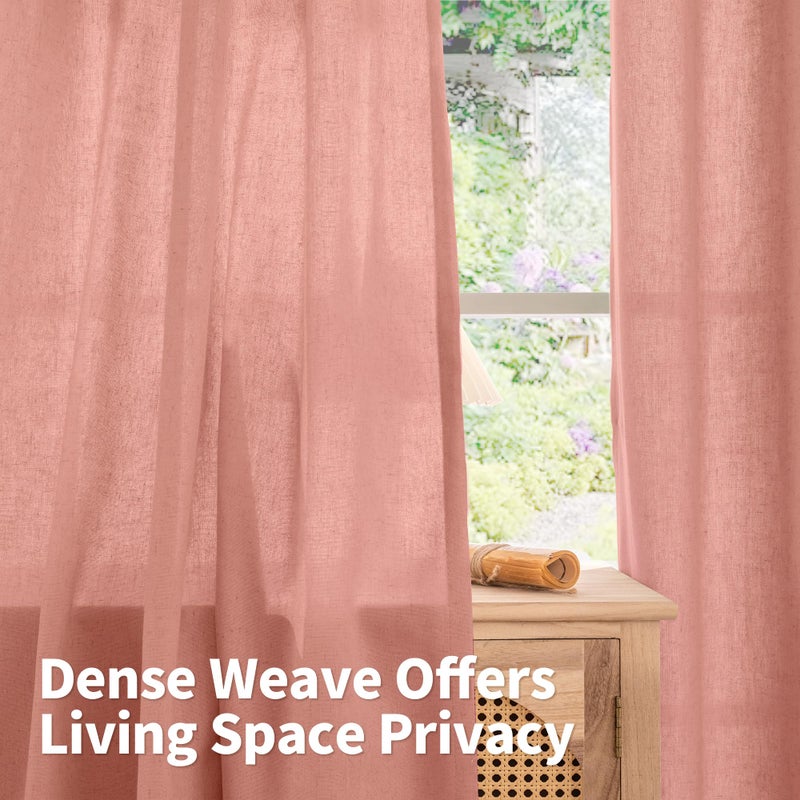 YoungsTex Dusty Rose Pink Linen Curtains for Living Room 84 Inch Length 2 Panels, Blush Peach Semi Sheer Drapes with Grommet Light Filtering Window Treatments for Bedroom, 52 X 84 Inch - Image 3