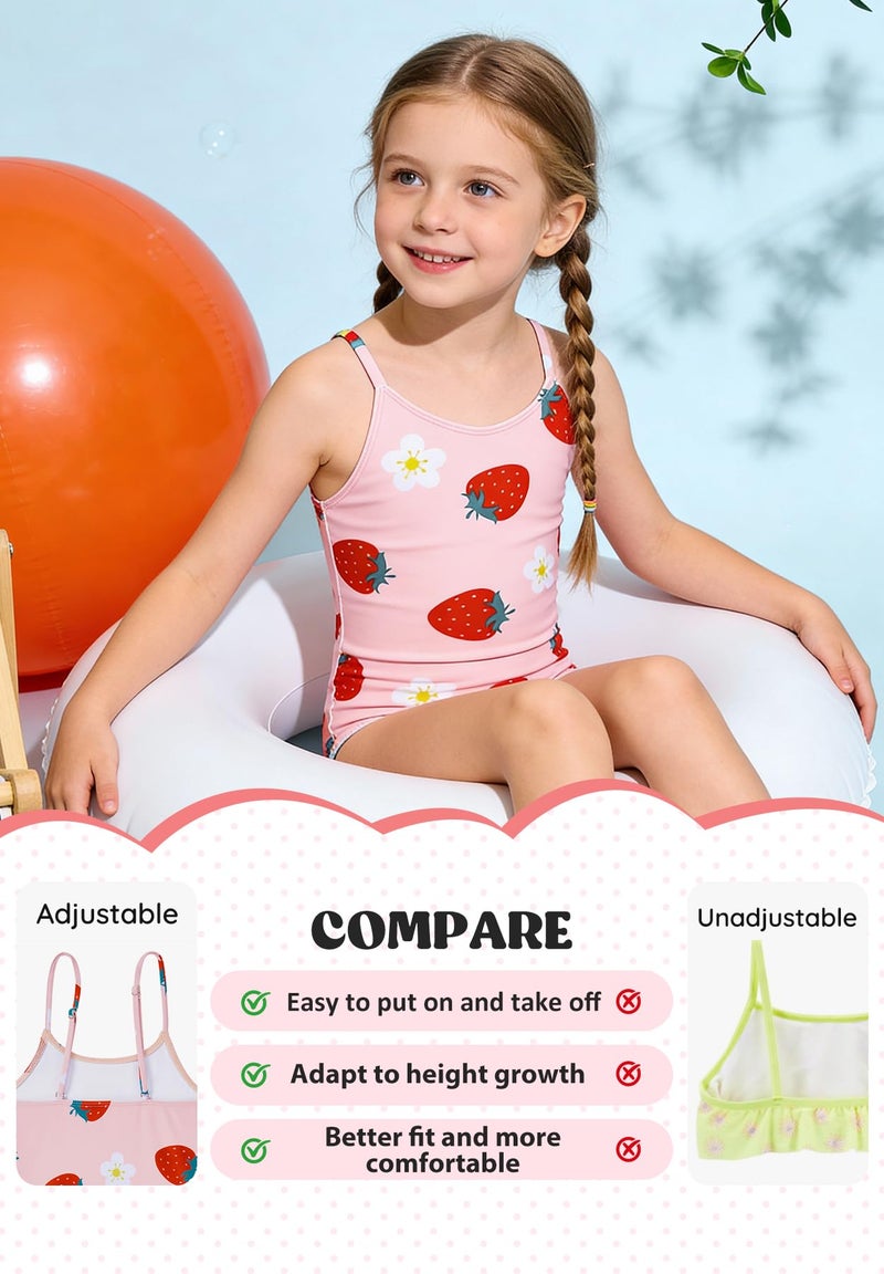 Zando Girls Bathing Suit Size 8-10 - Cute Strawberry Bathing Suit, One Piece Kids Swimsuit with Adjustable Straps, Girls Swimsuit Size 10 for Summer Beach Vacation Swimming Course Wear - Image 3