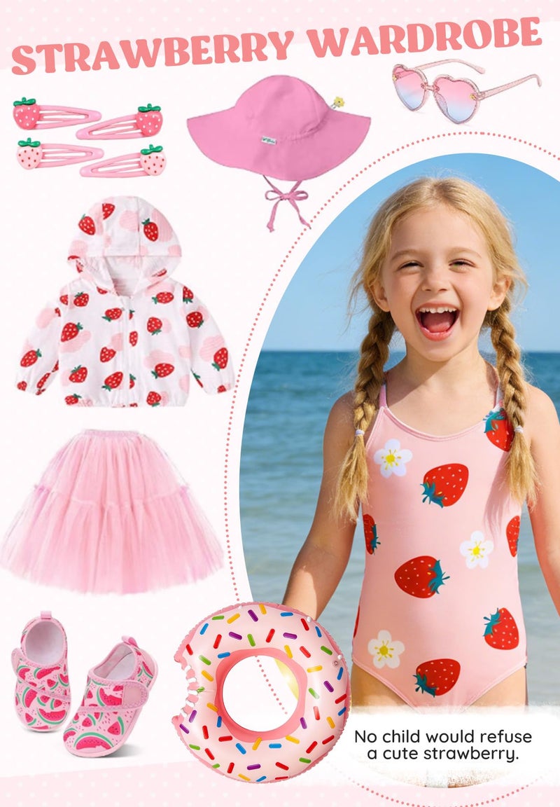Zando Girls Bathing Suit Size 8-10 - Cute Strawberry Bathing Suit, One Piece Kids Swimsuit with Adjustable Straps, Girls Swimsuit Size 10 for Summer Beach Vacation Swimming Course Wear - Image 5