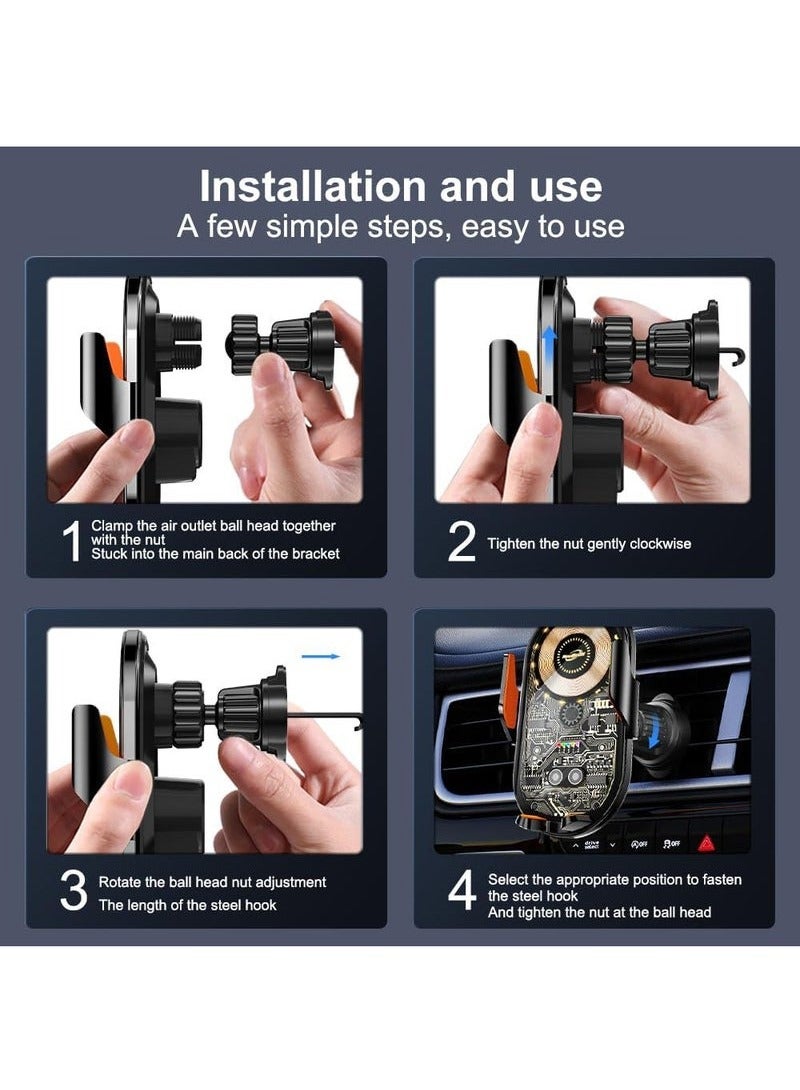 Car Phone Mount Wireless Charger with 15W Fast Charging Auto Clamp Mount Air Vent Phone Mount Compatible with All 4.7-7.2 Inch Phone - Image 2