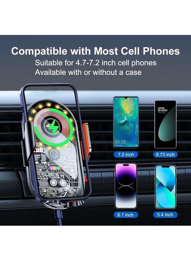 Car Phone Mount Wireless Charger with 15W Fast Charging Auto Clamp Mount Air Vent Phone Mount Compatible with All 4.7-7.2 Inch Phone - Image 4