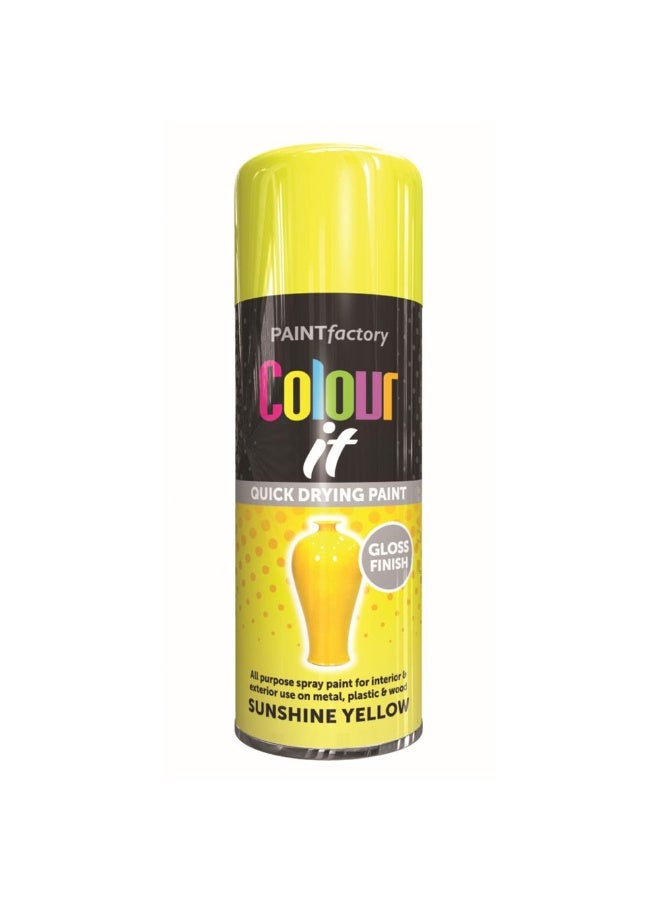 مصنع الطلاء دهان بخاخ لامع أصفر مشمس من باينت فاكتوري ٤٠٠مل - يجف بسرعة عالي الأداء، مناسب للاستخدام الداخلي والخارجي، للاستعمال على المعدن والبلاستيك والخشب. - Image 1