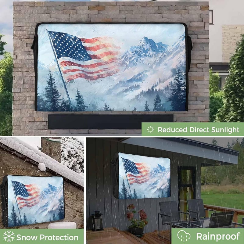 USA Flag Mountain Waterproof Outdoor TV Cover, Forest Independence Day Outside Weatherproof TV Enclosures for 40 to 43 Inch LCD Television Shield Flat Screen Protectors - Image 3