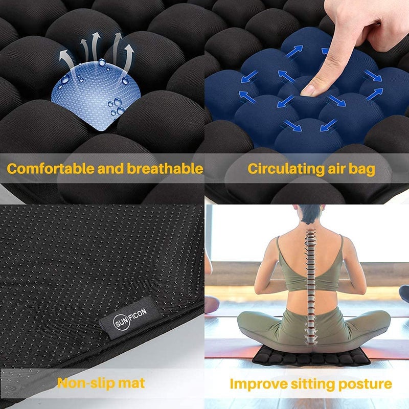 SUNFICON Air Cushion Inflatable Chair Air Seat Cushion Car Portable Breathable Comfort Cushion Office Wheelchair Pad Orthopedics Pain Pressure Relief Cushion Camping Seat Mat 18 x 16 x1 in Black - Image 4