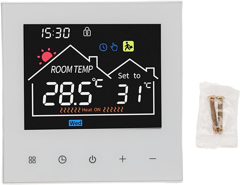 سخان ذكي بشاشة تعمل باللمس، عرض LCD ملون قابل للبرمجة، مقاس 86x86 مم، معيار حماية IP20 – جهاز تحكم في درجة الحرارة موفر للطاقة، يمكن استخدامه في عدة سي��اريوهات، سهل البرمجة (يدعم الاتصال عبر الوايفاي، ويمكن التحكم الصوتي باستخدام تطبيق Yandex Alice) - Image 1