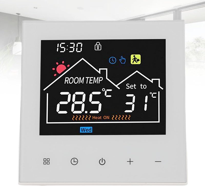سخان ذكي بشاشة تعمل باللمس، عرض LCD ملون قابل للبرمجة، مقاس 86x86 مم، معيار حماية IP20 – جهاز تحكم في درجة الحرارة موفر للطاقة، يمكن استخدامه في عدة سي��اريوهات، سهل البرمجة (يدعم الاتصال عبر الوايفاي، ويمكن التحكم الصوتي باستخدام تطبيق Yandex Alice) - Image 4