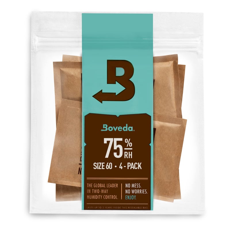 Boveda 75% Two-Way Humidity Control Packs Fix Major Moisture Loss in Non-Plastic Humidifier Boxes â€“ Size 60 â€“ 4 Pack â€“ Moisture Absorbers â€“ Humidifier Packs â€“ Hydration Packets in Resealable Bag - Image 1