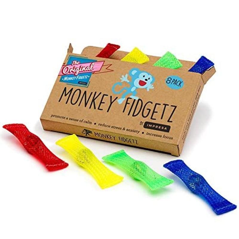 IMPRESA The Original Monkey Fidgetz Mesh-and-Marble Fidget Toy - 8-Pack - Helps Stress / Anxiety for Adults and Kids - Great Mesh and Marble Toys for Sensory Need - No BPA - Image 1