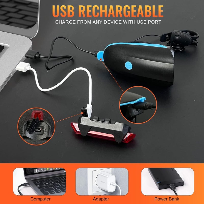 DEXO Rechargeable USB Bike Light Set for your Bicycle, Headlight and Taillight, Super Bright Light with 4 Lights Mode Road Cycling Safety Flashlight that is so Easy to Install for Cyclist, Blue - Image 2