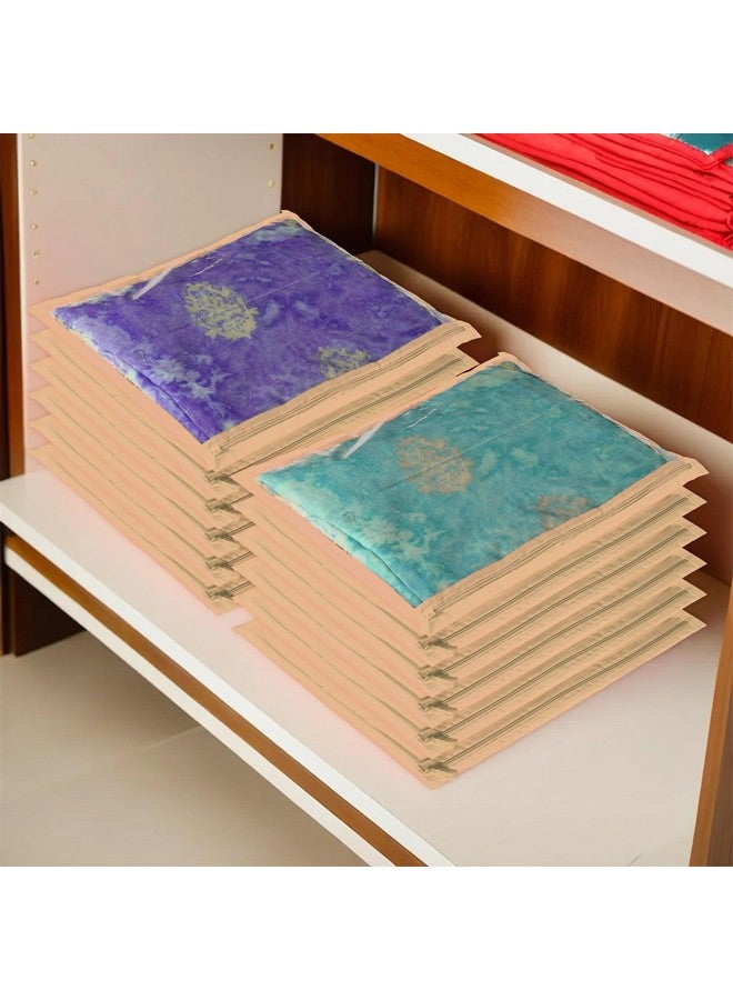 كوبير إندستريز منظم ملابس من شركة Kuber Industries لخزانة الملابس (عبوة من 12 قطعة) - منظم تخزين فردي للساري | بدلة السلوار | Lehenga Chunni - منظم فستان لخزانة الملابس - أغطية ساري فردية بسحاب (بيج) - Image 1