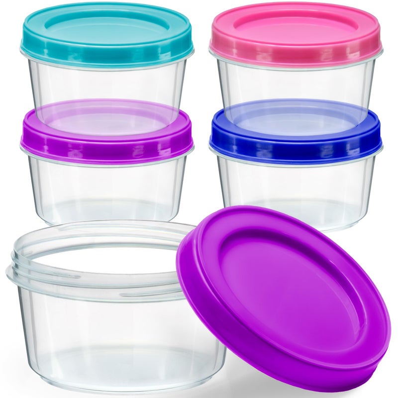 DecorRack 4 Pack 7 oz Plastic Food Storage Containers with Screw Lids BPAFree Reusable Stackable Jars for Portion Control Snacks Travel Kitchen Freezer Art and Craft Assorted Color