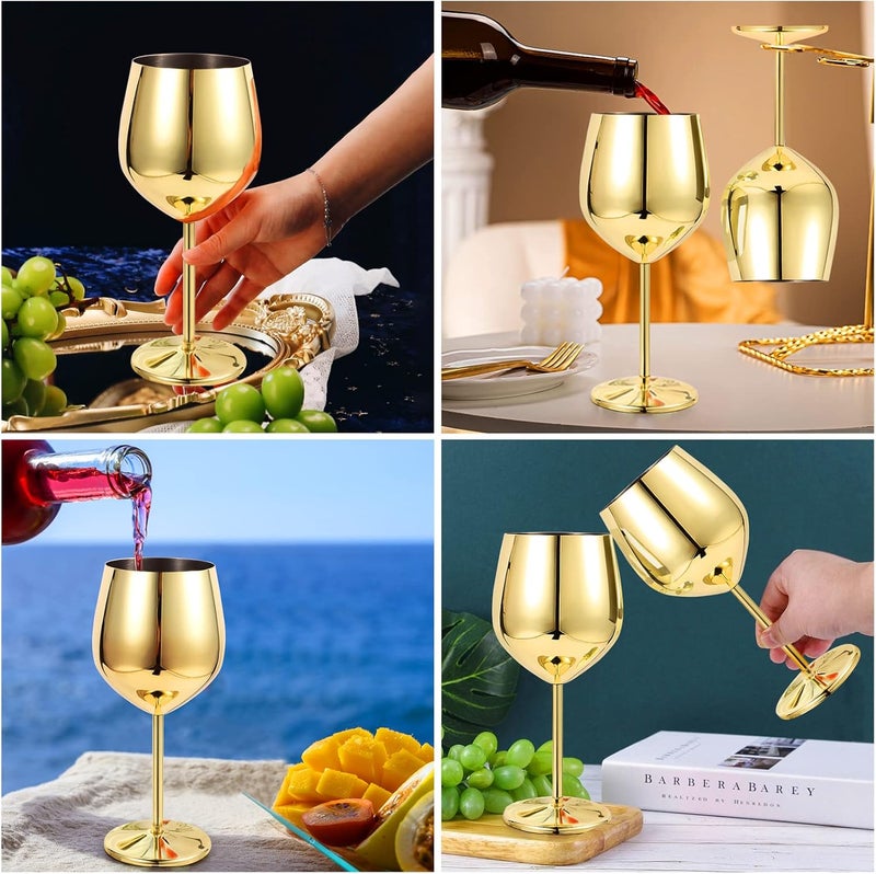 VERISA Stainless steel stemmed wine glasses,18oz Unbreakable gold Wine glasses set of 2, Shatterproof wine steel gold goblets set Outdoor, red wine glass Metal Wine goblet love is blind - Image 4
