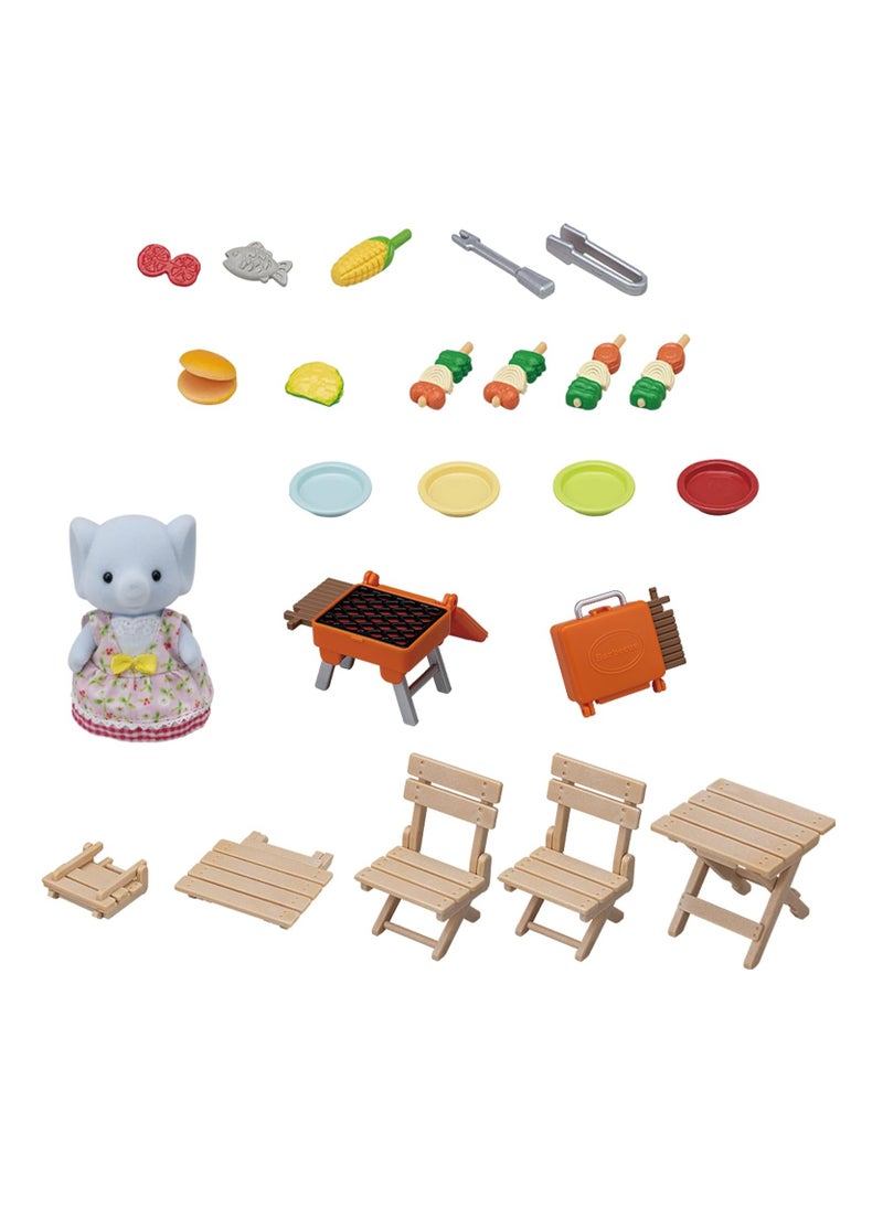 Sylvanian Families - BBQ Picnic Set - Elephant Girl | Includes Exclusive Elephant Girl Miriam Figure, Grill, Table, Chairs & Accessories | Foldable Furniture & Colorful Plates |  Ages 3 & Up - Image 1