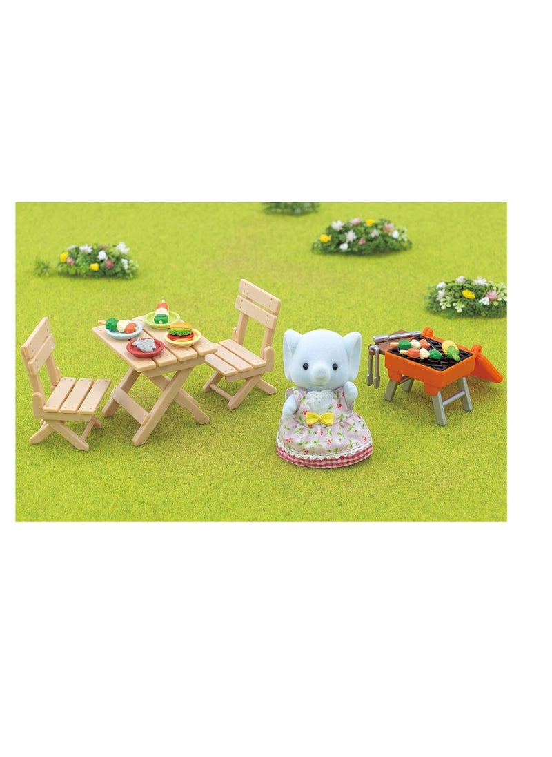 Sylvanian Families - BBQ Picnic Set - Elephant Girl | Includes Exclusive Elephant Girl Miriam Figure, Grill, Table, Chairs & Accessories | Foldable Furniture & Colorful Plates |  Ages 3 & Up - Image 1