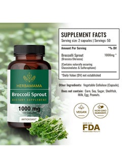 HERBAMAMA Broccoli Sprouts Capsules Brain Support Sulforaphane Supplement Broccoli Sprout Extract For Immunity & Cell Growth Broccoli Supplement Vegan Nongmo 1000Mg 100 Caps  - Image 2