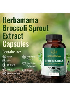 HERBAMAMA Broccoli Sprouts Capsules Brain Support Sulforaphane Supplement Broccoli Sprout Extract For Immunity & Cell Growth Broccoli Supplement Vegan Nongmo 1000Mg 100 Caps  - Image 4