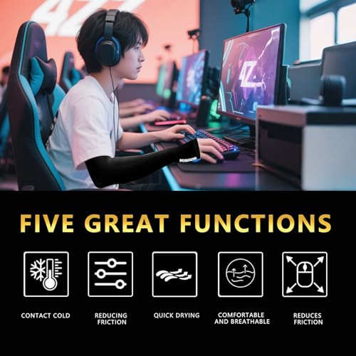Peabownn Gaming Sleeve Arm Pc Reduces Friction & Fatigue Arm Sleeves for Gamers cooling Arm Sleeve Gaming and Athletes, Compression Arm Sleeves for men women Gaming Set up Accessories S/M 1Pcs - Image 3