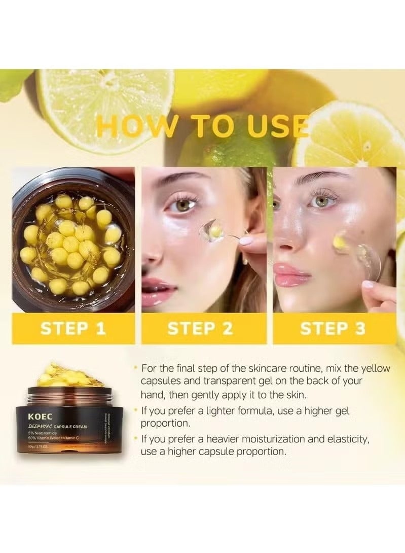 ك أو إي سي فيتامين ( ج ) عميق كبسولة ذهبية كريم ، 50G ، 5 ٪ نيكوتيناميد ، 50 ٪ فيتامين المياه + فيتامين ج ، الترطيب مضيئة ، والحد من التجاعيد غطاء الحويصلية - Image 2
