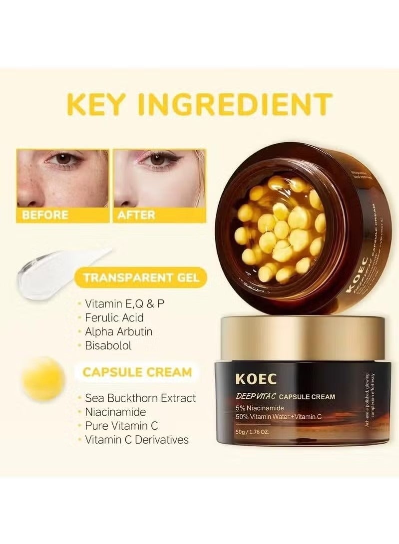 ك أو إي سي فيتامين ( ج ) عميق كبسولة ذهبية كريم ، 50G ، 5 ٪ نيكوتيناميد ، 50 ٪ فيتامين المياه + فيتامين ج ، الترطيب مضيئة ، والحد من التجاعيد غطاء الحويصلية - Image 4