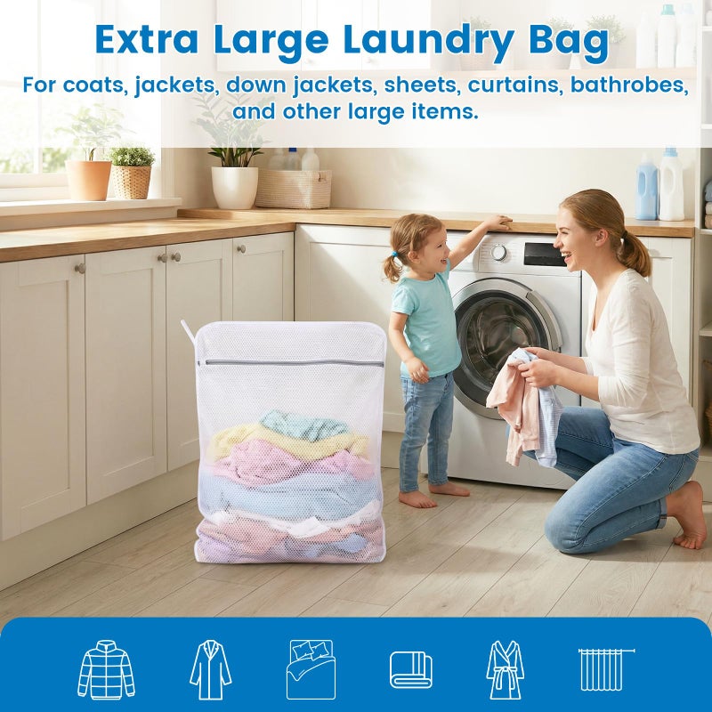 Dntorx 2 XX-Large Durable Honeycomb Mesh Laundry Bags for Delicates with Zipper, 24 x 32 Inches Reusable Laundry Bag Mesh Wash Bags for Washing Machine for Cotton Clothes, Coats, Sweater, Sheet, Shoes - Image 3