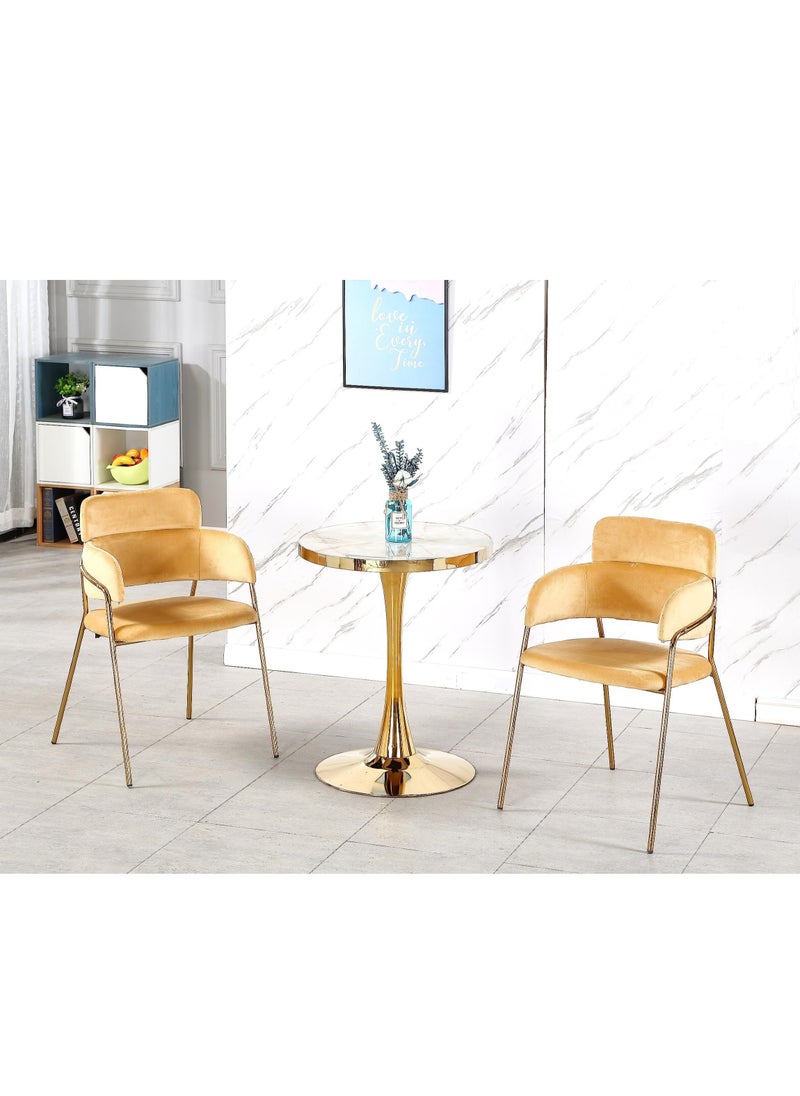 KARNAK Round Dining Table Set MAF-9542 Modern Davos Gold Frame Dinner Breakfast Table + 2 Dining Chairs for Kitchen and Dining Room 