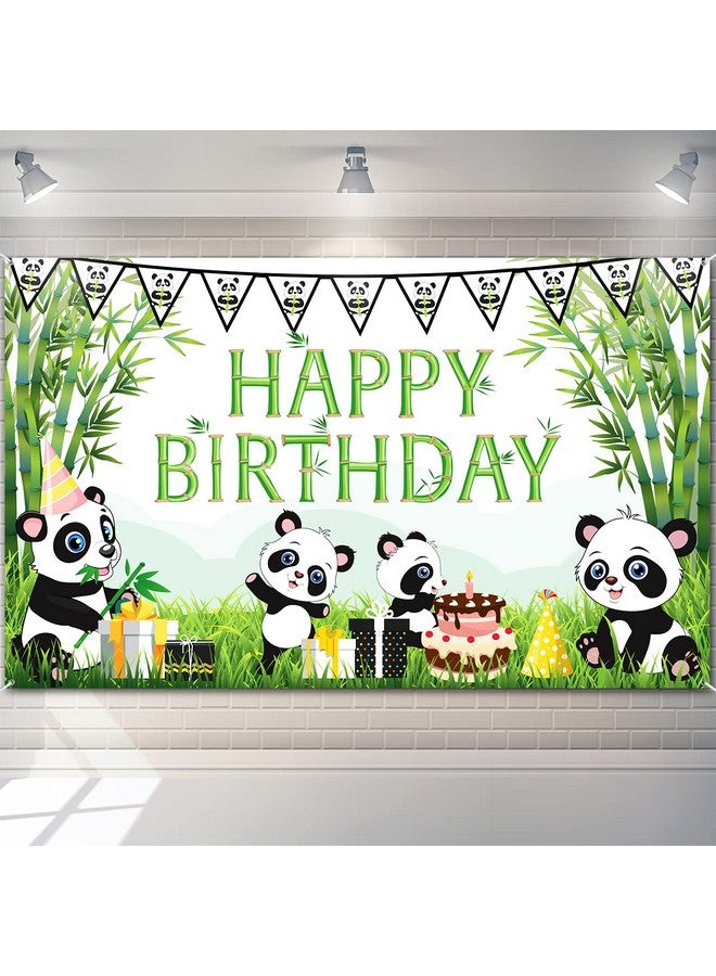 Tatuo Cartoon Panda Birthday Decorations Panda Backdrop for Party Supplies Animal Themed Banner Green Bamboo Background Baby Shower Photo Background Kids Children Newborn Birthday Party Table Decor - Image 1