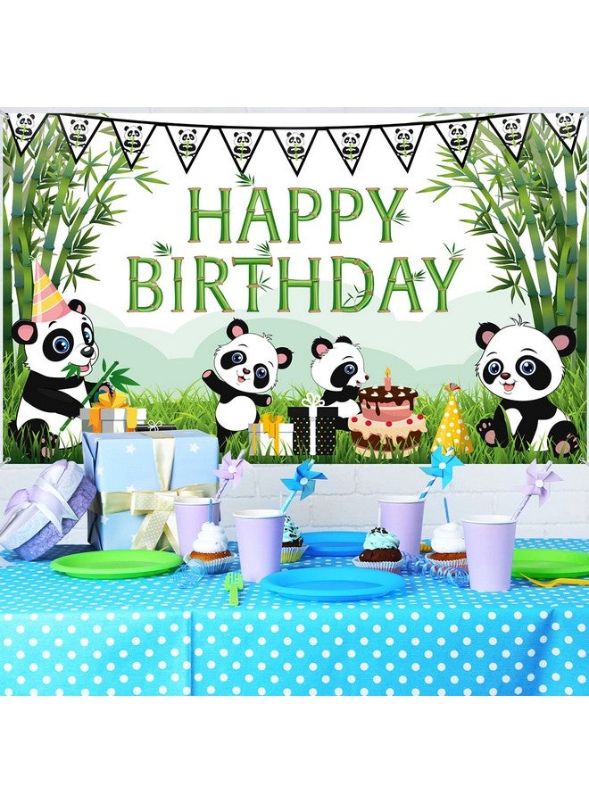 Tatuo Cartoon Panda Birthday Decorations Panda Backdrop for Party Supplies Animal Themed Banner Green Bamboo Background Baby Shower Photo Background Kids Children Newborn Birthday Party Table Decor - Image 4