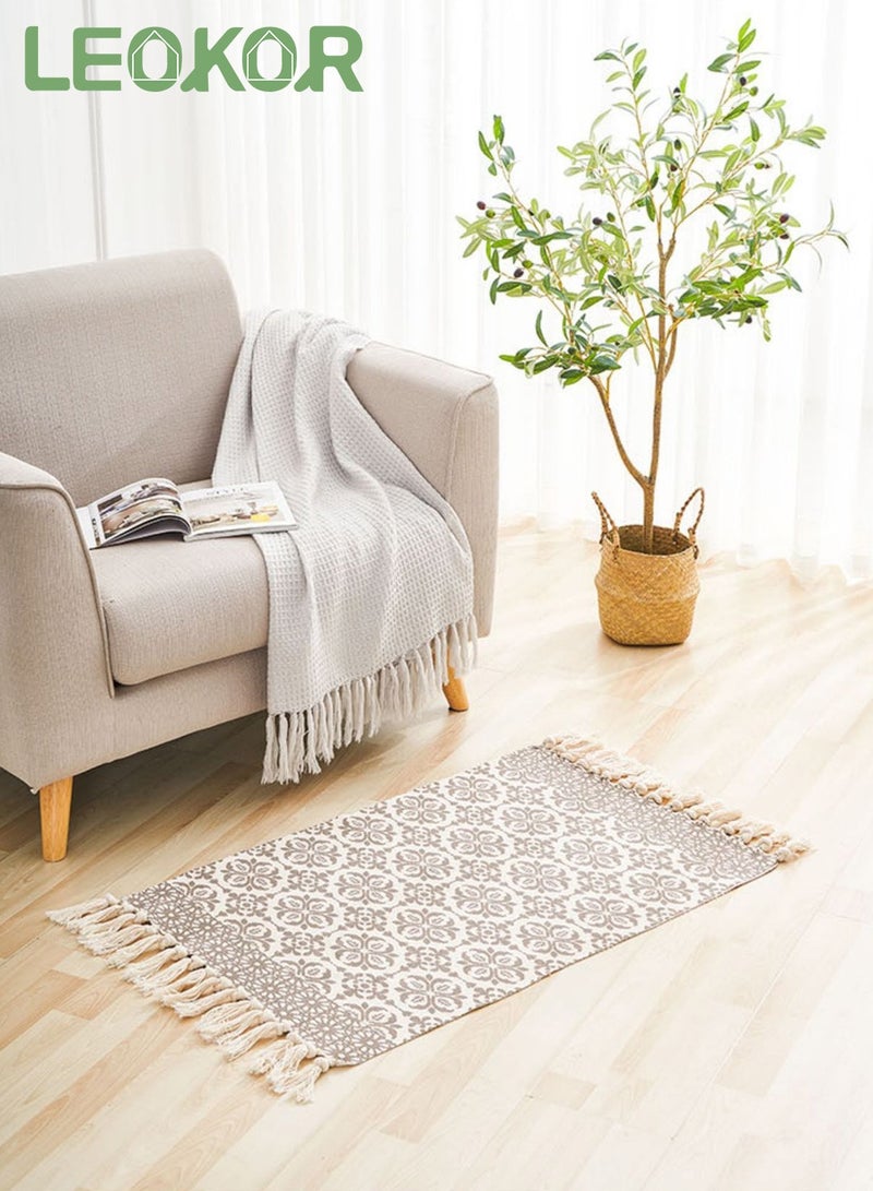 LEOKOR Floor Mat Soft Touch Hand-Woven Cotton And Linen Area Rugs Bohemian Fringed Small Rug Bedroom Modern Decor Mat 60*90cm - Image 1