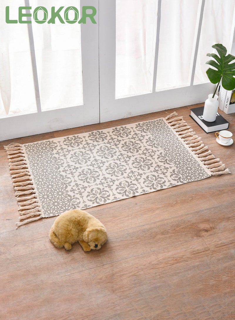 LEOKOR Floor Mat Soft Touch Hand-Woven Cotton And Linen Area Rugs Bohemian Fringed Small Rug Bedroom Modern Decor Mat 60*90cm - Image 2