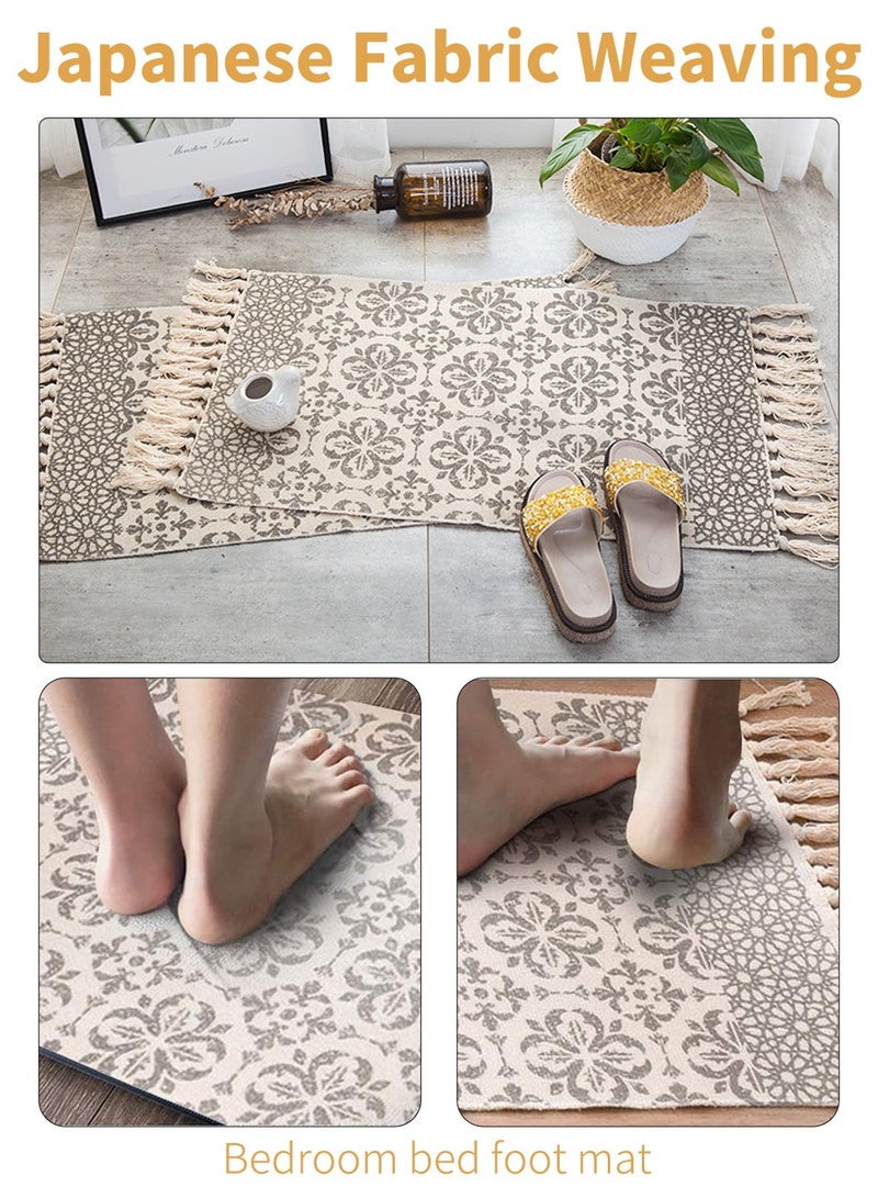LEOKOR Floor Mat Soft Touch Hand-Woven Cotton And Linen Area Rugs Bohemian Fringed Small Rug Bedroom Modern Decor Mat 60*90cm - Image 3