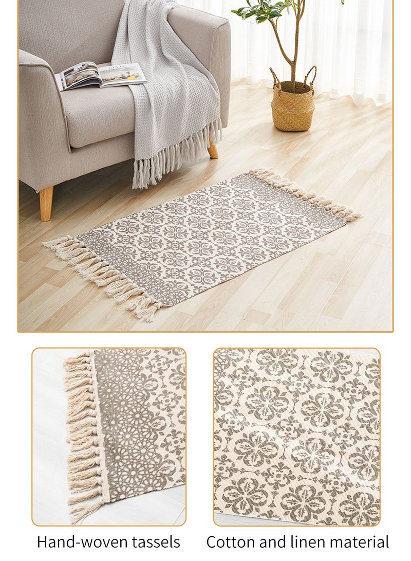 LEOKOR Floor Mat Soft Touch Hand-Woven Cotton And Linen Area Rugs Bohemian Fringed Small Rug Bedroom Modern Decor Mat 60*90cm - Image 4