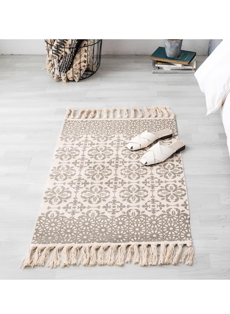 LEOKOR Floor Mat Soft Touch Hand-Woven Cotton And Linen Area Rugs Bohemian Fringed Small Rug Bedroom Modern Decor Mat 60*90cm - Image 5