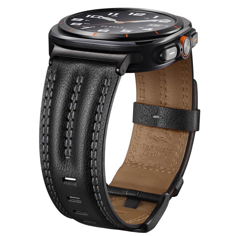 Tlselt Leather Band Compatible with Samsung Galaxy Watch Ultra 47mm(2025/2024), Genuine Leather Rugged Durable Classic Vintage Handcrafted Outdoor Business Travel Gift Samsung Watch Strap for Men - Image 1