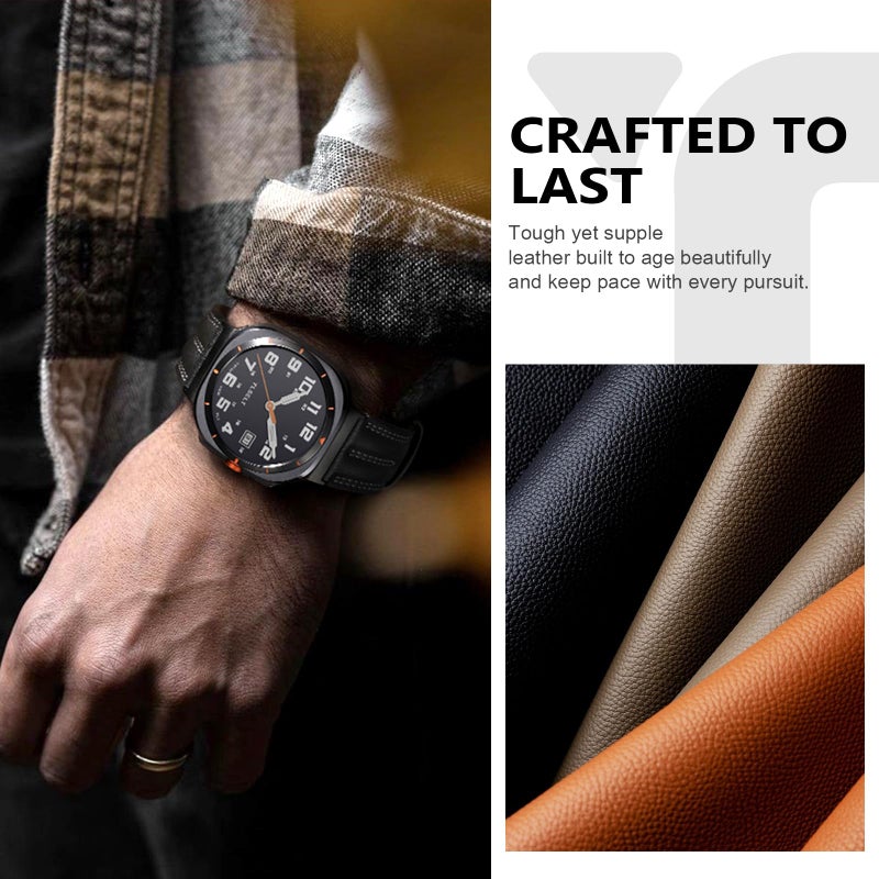 Tlselt Leather Band Compatible with Samsung Galaxy Watch Ultra 47mm(2025/2024), Genuine Leather Rugged Durable Classic Vintage Handcrafted Outdoor Business Travel Gift Samsung Watch Strap for Men - Image 4