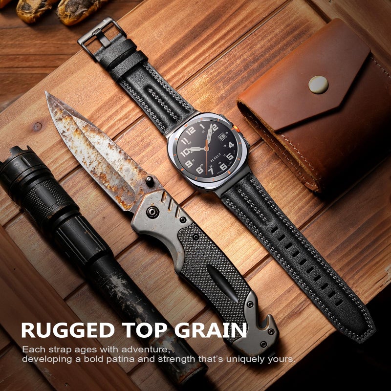 Tlselt Leather Band Compatible with Samsung Galaxy Watch Ultra 47mm(2025/2024), Genuine Leather Rugged Durable Classic Vintage Handcrafted Outdoor Business Travel Gift Samsung Watch Strap for Men - Image 5