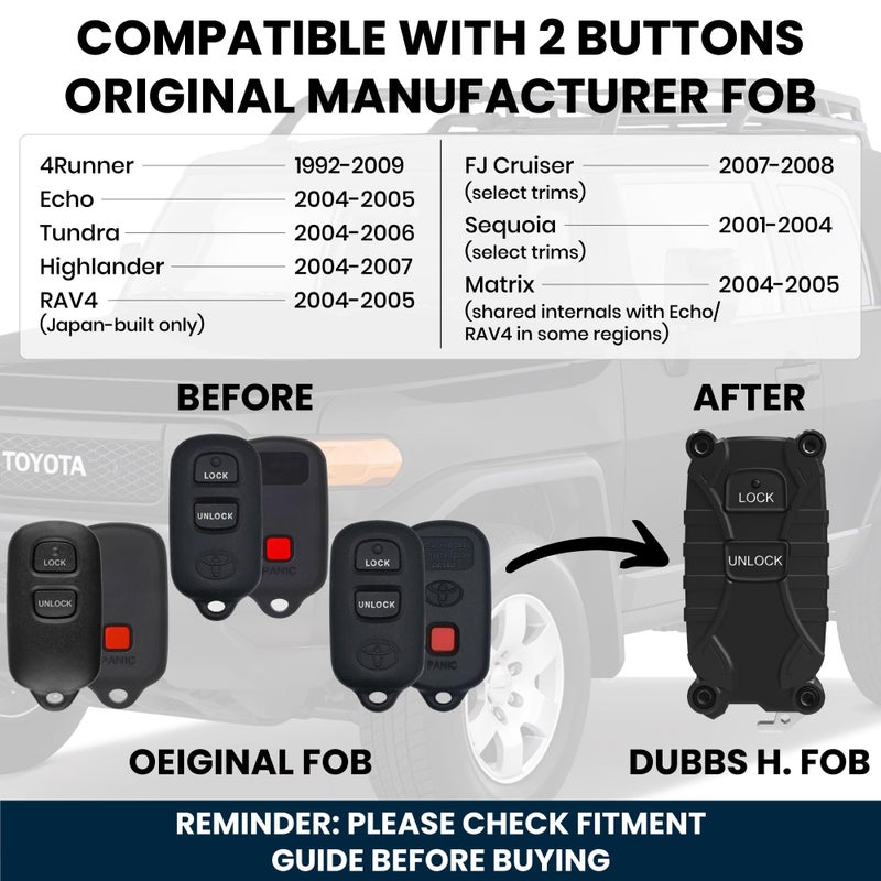 Dubbs Hardware Toyota Key Fob Case Replacement for 4Runner 1992-2009, Tundra 2004-2006, Highlander 2004-2007, Rav4 2004-2005, FJ Cruiser 2007-2008 - (Black, 2 Button) - Image 5