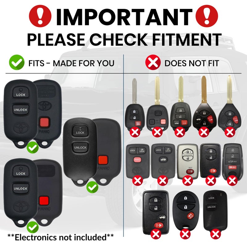 Dubbs Hardware Toyota Key Fob Case Replacement for 4Runner 1992-2009, Tundra 2004-2006, Highlander 2004-2007, Rav4 2004-2005, FJ Cruiser 2007-2008 - (Black, 2 Button) - Image 2