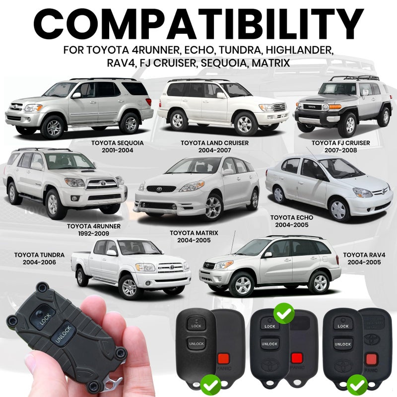 Dubbs Hardware Toyota Key Fob Case Replacement for 4Runner 1992-2009, Tundra 2004-2006, Highlander 2004-2007, Rav4 2004-2005, FJ Cruiser 2007-2008 - (Black, 2 Button) - Image 3