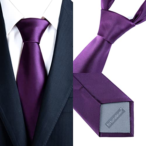 fortunatever Men's Solid Satin Necktie,Plum Purple Ties For Men With Gift Box - Image 3