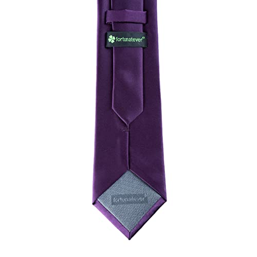fortunatever Men's Solid Satin Necktie,Plum Purple Ties For Men With Gift Box - Image 2