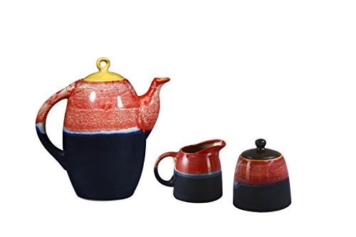 Caffeine Ceramic Handmade Pink & Black Studio Tea Kettle Set (3 Pieces) - Image 2