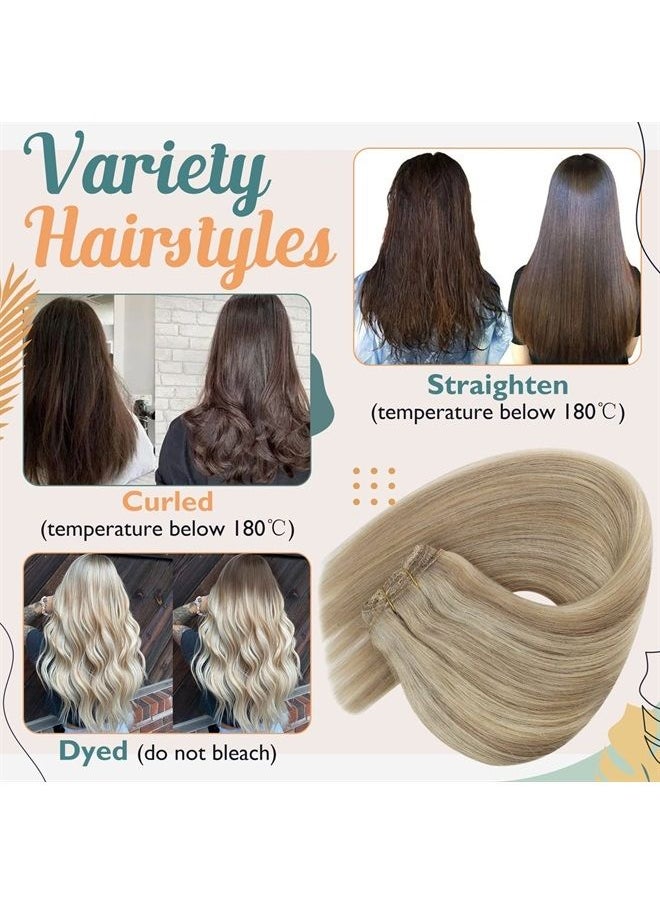 Ve Sunny - VeSunny Clip in Human Hair Extensions Dark Golden Blonde Highlight Medium Blonde Double Weft Clip on Hair Extensions Full Head Clip ins Human Hair Extensions 7PCs 120g 16inch - Image 1