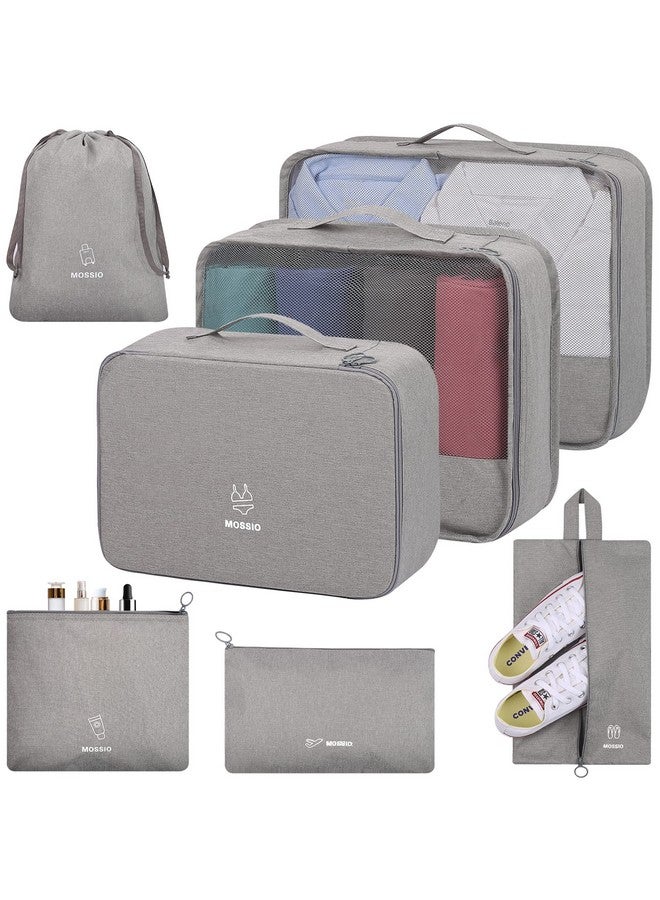 Mossio 7 Set Travel Packing Cubes - Various Size Luggage Organizers with Toiletry Bag, Laundry Bag & Shoe Bag, Grey, Large - Image 1