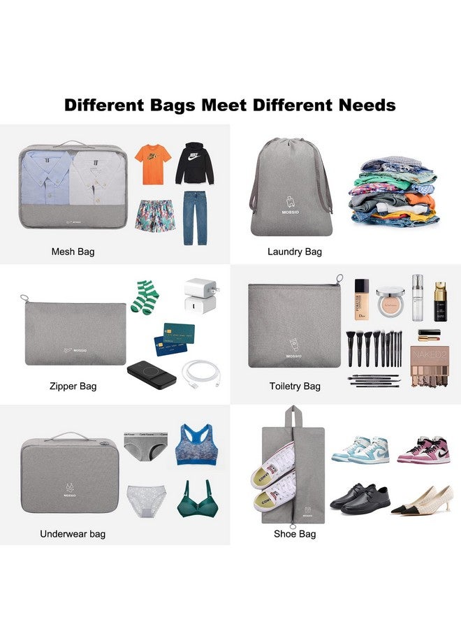 Mossio 7 Set Travel Packing Cubes - Various Size Luggage Organizers with Toiletry Bag, Laundry Bag & Shoe Bag, Grey, Large - Image 5