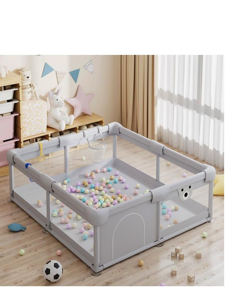 Golden Baby Playpen,200*180cm Playpen for Toddlers, with Door and Suction Cup, Baby Safe Activity Center, Large Playpen, Baby Bumper Foam Playpen with Breathable Mesh, Safe Playpen for Toddlers (Light Gray) - Image 1