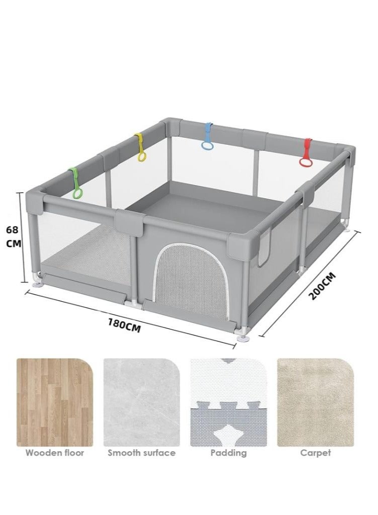 Golden Baby Playpen,200*180cm Playpen for Toddlers, with Door and Suction Cup, Baby Safe Activity Center, Large Playpen, Baby Bumper Foam Playpen with Breathable Mesh, Safe Playpen for Toddlers (Light Gray) - Image 2